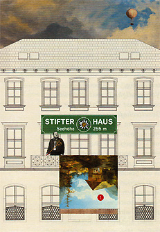 Entwurf StifterHaus-Fassade mit dem Landschafsbild „Im Gosautal"